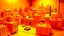 Placeholder: An orange colored town made out of toys painted by Andy Warhol