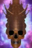 Placeholder: black male African alien, cracks in the voodoo head, wicked, diamond eyes, crown, blood, 8k, finely detailed, photo realistic, leopard robe turquoise skull head gold dragon space alien rain skeleton gold teeth silver crown silver space suit spaceships