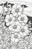 Placeholder: flowers coloring page for kids, hollyhock, cartoon style, thick outline, low details, no shading, no color