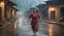 Placeholder: Hyper Realistic Beautiful-Happy-Pashto-Woman running across the streets of her village riverside at heavy-rainy-night with dramatic-&-cinematic-ambiance