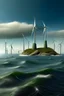 Placeholder: Offshore wind turbines in the style of dali