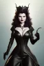 Placeholder: Geena Davis as evil queen in black leather, leather, busty, cleavage, angry, rage, stern look. character design by cory loftis, fenghua zhong, ryohei hase, ismail inceoglu and ruan jia. unreal engine 5, artistic lighting, highly detailed, photorealistic, fantasy