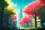 Placeholder: city, flowers, trees, sunny day, spring, sci-fi, cyberpunk influence