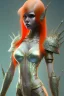 Placeholder: painting of a tall elven young woman with short light orange hair and freckles on the cheak bones and tall body of a topmodel light clothes, full body shot, ultra realistic, concept art, intricate details, eerie, highly detailed, photorealistic, octane render, 8 k, unreal engine. art by artgerm and greg rutkowski and charlie bowater and magali villeneuve and alphonse mucha