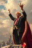 Placeholder: trump standing king of the world in the style of basqiat