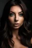 Placeholder: frontal beautiful caucasian woman, face mix from Gabbie Carter, Darcie Dolce with very soft and smooth edges, young version about 25 years old softer younger cheeks, southern exotic dark hair