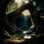 Placeholder: An ancient tree stands in a dry forest. Within the hollow trunk of the tree is hollow. Crystal-clear water has pooled within the bottom of this hollow space. Soft light emenates from the water.