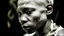 Placeholder: extreme close up an albino African person with tattoo, augmented reality, afrofuturism, abstract surrealism, tintype , performance art