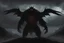 Placeholder: Anime art of dark silhouette of black monster with long and clawed hands and black torn wings, red eyes in dark, Half of the body is immersed in darkness, Dark cloud underfoot, dark fog around, shadows around, Average point of view, perspective, facing ahead, silhouette, art, cel shading, playing shadows, Pastel dark colors. Avant-garde art, in front of a red background, art by Alexander Cabanel, cyberpunk art, inspired by Ai-Mitsu, trending on cgsociety, mechanized soldier girl, character art