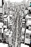 Placeholder: Tokyo city view from above. manga style, black and white