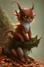 Placeholder: cute tiny forest demon sitting on a fallen leaf, intricately detailed, photorealistic, oil on canvas, trending on art station, high definition, hdr, cute, beautiful in sunshine