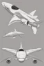 Placeholder: aeroplane inspired by shark with side view , quarter rear and front view