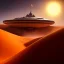 Placeholder: volumetric desert environment, Ralph McQuarrie style painting, hovercraft, highly detailed