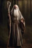 Placeholder: Elderly druid king with a grey beard dressed in long flowing robes carrying a long wooden staff Photo realistic