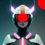 Placeholder: woman, rounded face, Japanese, red, round helmet, retro futuristic, latex coat, soft color, highly detailed, art stations, concept art, smooth, unreal engine 5, god rays, ray tracing, RTX, lumen lighting, ultra detail, volumetric lighting, 3d, finely drawn, high definition, high resolution.