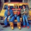 Placeholder: Optimus prime, bumblebee and ratchet inside car in 1990, jeans and jackets sitcom style tv show.