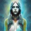 Placeholder: singer Danish MØ face, Style storybook, background liquid,