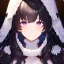 Placeholder: Clear focus,High resolution,8k, Beatiful Lighting, black short fluffy hair, long fluffy bangs, purple eyes, wearing a goddess outfit, extreme close up