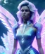 Placeholder: A crystalised queen, atmospheric, realistic, unreal engine, cinematic lighting, octane render. blue, pink, transparency, light, shine,bright, full body, transparent wings, blonde, long hair, nice smile