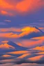 Placeholder: basic paint of big rock mountains with and orange dawn sky with no clouds close montains