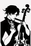 Placeholder: goth male necromancer with black hair playing a cello in the style of Aubrey Beardsley