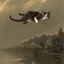 Placeholder: Cat flying , in Mary Vaux Walcott and John Constable style