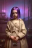 Placeholder: Little girl with violet hair in Cyberpunk wunderkammer painted by Rembrandt with unsane details, soft colors, lot of space around the girl with a lot of strange objects