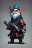 Placeholder: video game character, cyberpunk gnome, with a gattling gun, skyrim rpg style