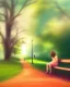 Placeholder: park mystical dream, park bench, man, woman, child, dog, trees, path, bird, sunshine, mystical, fantasy, romanticism, pastel colors, daylight, daytime, acrylic painting, detailed, soft focus,