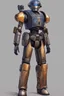 Placeholder: A Star Wars Combat Droid, Wearing Western Cowboy Clothes, Armor looks similar to Halo, Wearing a cowboy hat and a cowboy over coat.