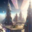 Placeholder: futuristic city with astroport and transparent bridges, galactic landsacape with multicolored crystals falling from the sky, full of details, smooth, bright sunshine，soft light atmosphere, light effect，vaporwave colorful, concept art, smooth, extremely sharp detail, finely tuned detail, ultra high definition, 8 k, unreal engine 5, ultra sharp focus