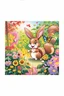 Placeholder: The cute bunny excitedly looks at a bright yellow sunflower in the colorful garden, the beautiful butterfly and friendly brown squirrel are in the picture, child book illustration style, faces must be the same as reference image