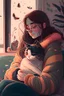 Placeholder: cozy vibes art girl with cat