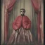 Placeholder: Countess da Castiglione,with a mask,, red, autochrome, plastic puffy jacket, heavy curtain