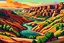 Placeholder: create a panoramic landscape of a deeply eroded southwestern river canyon in the fauvist art style of Andre Derain and Georges Rouault, highly detailed, 4k,