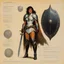 Placeholder: ConceptSheet: woman paladin and her shield with AD&D statistics [by frank frazetta]