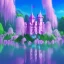 Placeholder: a pink castle, magical crystal pink castel, vertical light, pink and blue wisteria , pink vertical, blue lake,sharp, background vertical blue gradient vertical, elegant, highly detailed, artstation, concept art, smooth, sharp focus, illustration, 8k, splash art, wallpaper, key visual