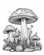 Placeholder: mushroom world minimalistic landscape. line art, background, vector, svg, coloring book page style, black outline on white background