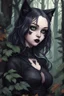 Placeholder: CAT GIRL, goth, forest, nature, cartoon, leaves, boobs, portrait, colour image