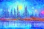 Placeholder: Science fiction city near frozen lake, impressionism painting