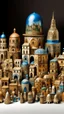 Placeholder: A tan prehistoric town with a construction zone designed in Matryoshka dolls painted by Edouard Manet