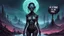 Placeholder: A gritty, full-body shot of an insatiably evil black opal iridescent pearlescent dark cyberpunk female zombie alien with a sign that says BE MINE in a surreal landscape, with sharp ivory teeth, macabre, Dariusz Zawadzki art style, liminal spaces, horror art, dark gaming background, wet, glossy, horror art, trypophobia, eerie, intricate details, HDR, beautifully shot, hyperrealistic, sharp focus, back lit, 64 megapixels, perfect composition, high contrast, cinematic