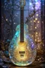 Placeholder: extremely delicate iridescent Guitar made of glass, sitting, video game style, translucent, tiny golden accents, beautifully and intricately detailed, ethereal glow, whimsical, art by Mschiffer, best quality, glass art, magical holographic glow\\n, Broken Glass effect, no background, stunning