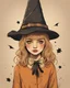 Placeholder: Get ready for a spooky adventure with this interesting, portrait of a wizard hat Halloween vintage girl, and all with a hint of horror and mischief, perfect for a Halloween vibes to any surface