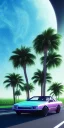 Placeholder: 1980's aesthetic vaporwave palm trees with spheres and car