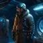 Placeholder: sci fi mechanic on space ship with ushanka standing