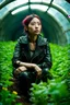 Placeholder: Unground solar punk tunnels, cinematic, dof background a, dystopian, sci-fi, award winning, Yui in a garden, National Geographic, breath taking, oxygen farm