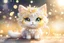 Placeholder: cute chibi daisy cat in sunshine, watercolor and black ink outlines, sparkling golden glitter, ethereal, cinematic postprocessing, bokeh, dof