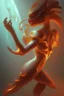 Placeholder: Fire creature, highly detailed, digital painting, artstation, concept art, cinematic lighting, illustration, 8k art by artgerm and greg rutkowski and alphonse mucha