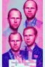 Placeholder: Portrait of Matti Nykänen and Daniel Ek. colorful. pink.